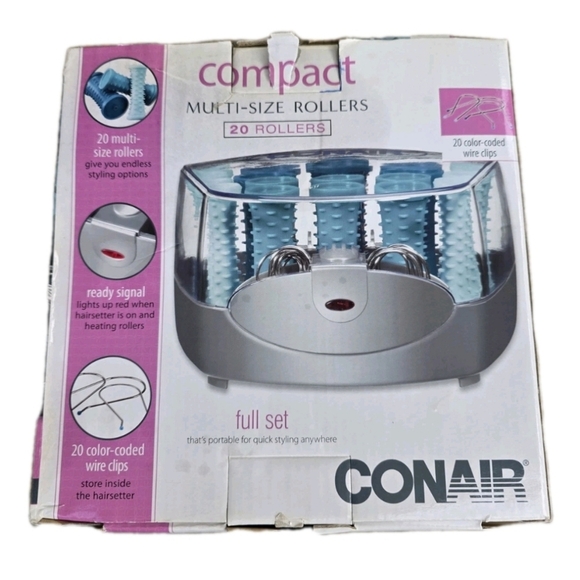 Conair Compact Multi-Size Hot Roller Set 3 Sizes-20 Hair Curlers W/holders - Picture 2 of 8